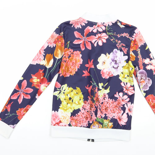 I-X London Womens Blue Floral Polyester Full Zip Sweatshirt Size 8  Zip