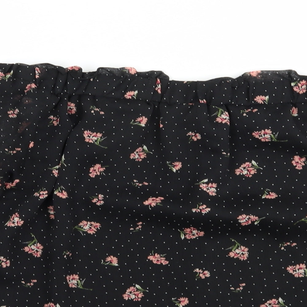 F&F Womens Black Floral Polyester Basic Blouse Size 8 Off the Shoulder