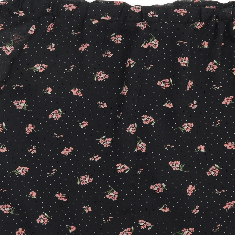 F&F Womens Black Floral Polyester Basic Blouse Size 8 Off the Shoulder