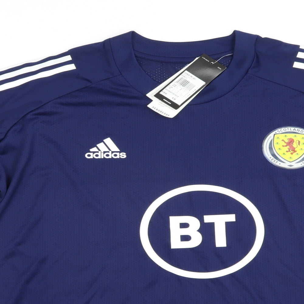 adidas Mens Blue  Polyester  T-Shirt Size L Crew Neck  - Scotland