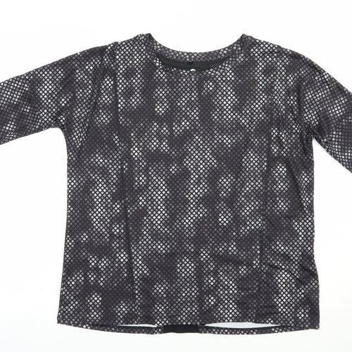 New Look Womens Grey Geometric Polyester Pullover T-Shirt Size S Crew Neck Pullover