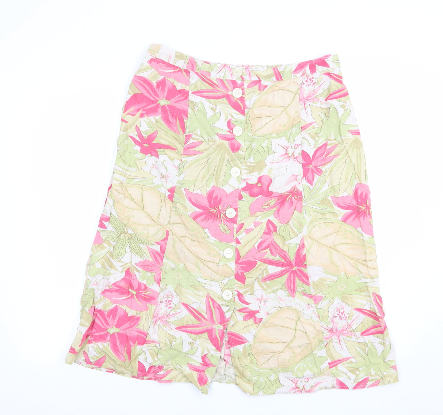 EWM Womens Beige Floral Cotton A-Line Skirt Size 16   Button