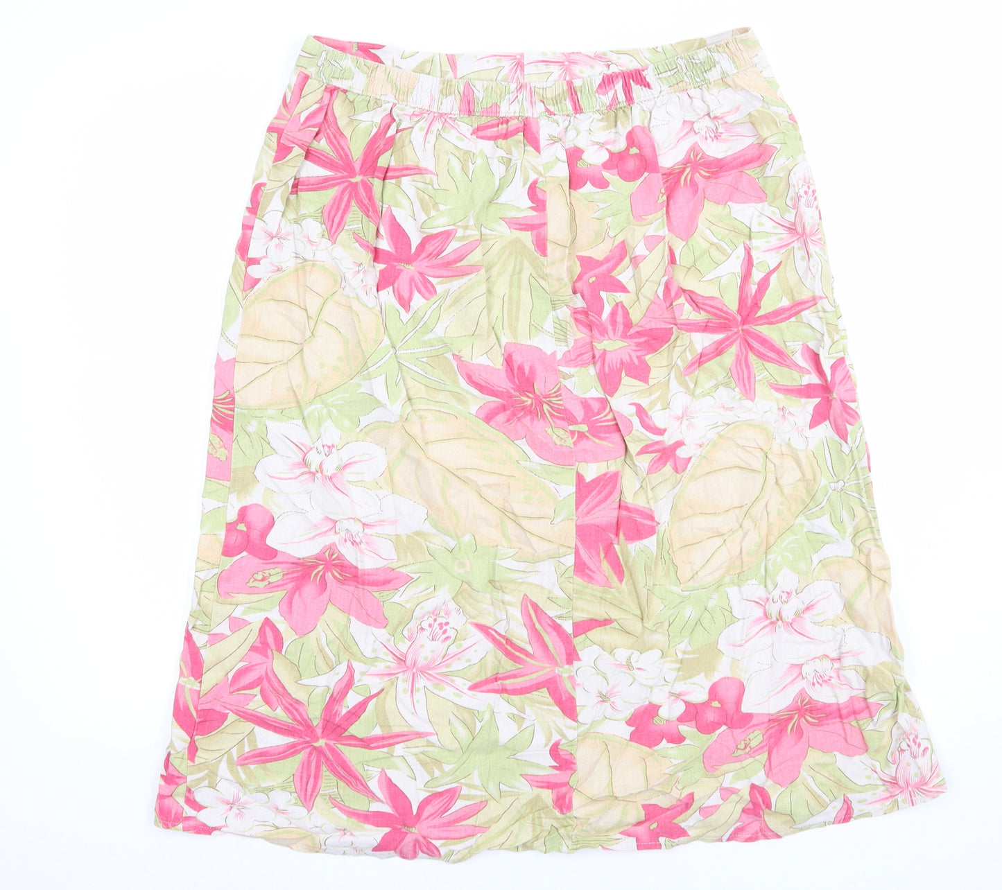 EWM Womens Beige Floral Cotton A-Line Skirt Size 16   Button