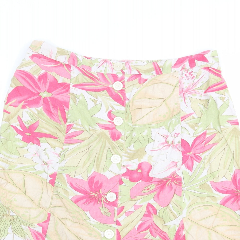 EWM Womens Beige Floral Cotton A-Line Skirt Size 16   Button