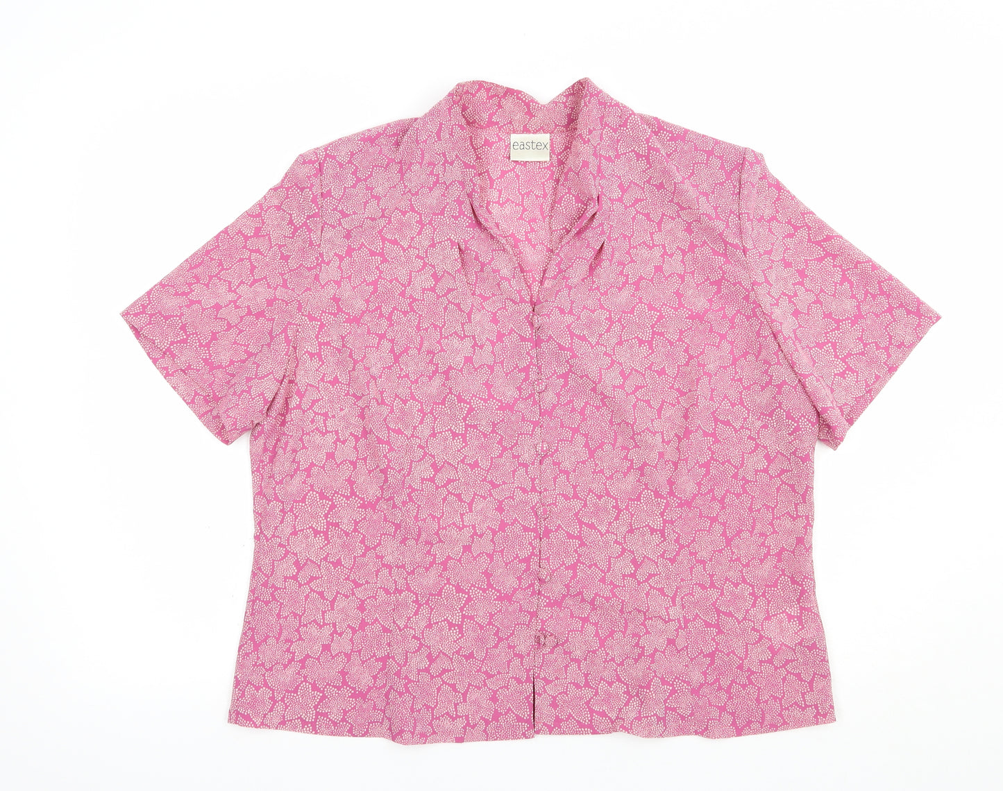Eastex Womens Pink Geometric Polyester Basic Button-Up Size 16 Collared