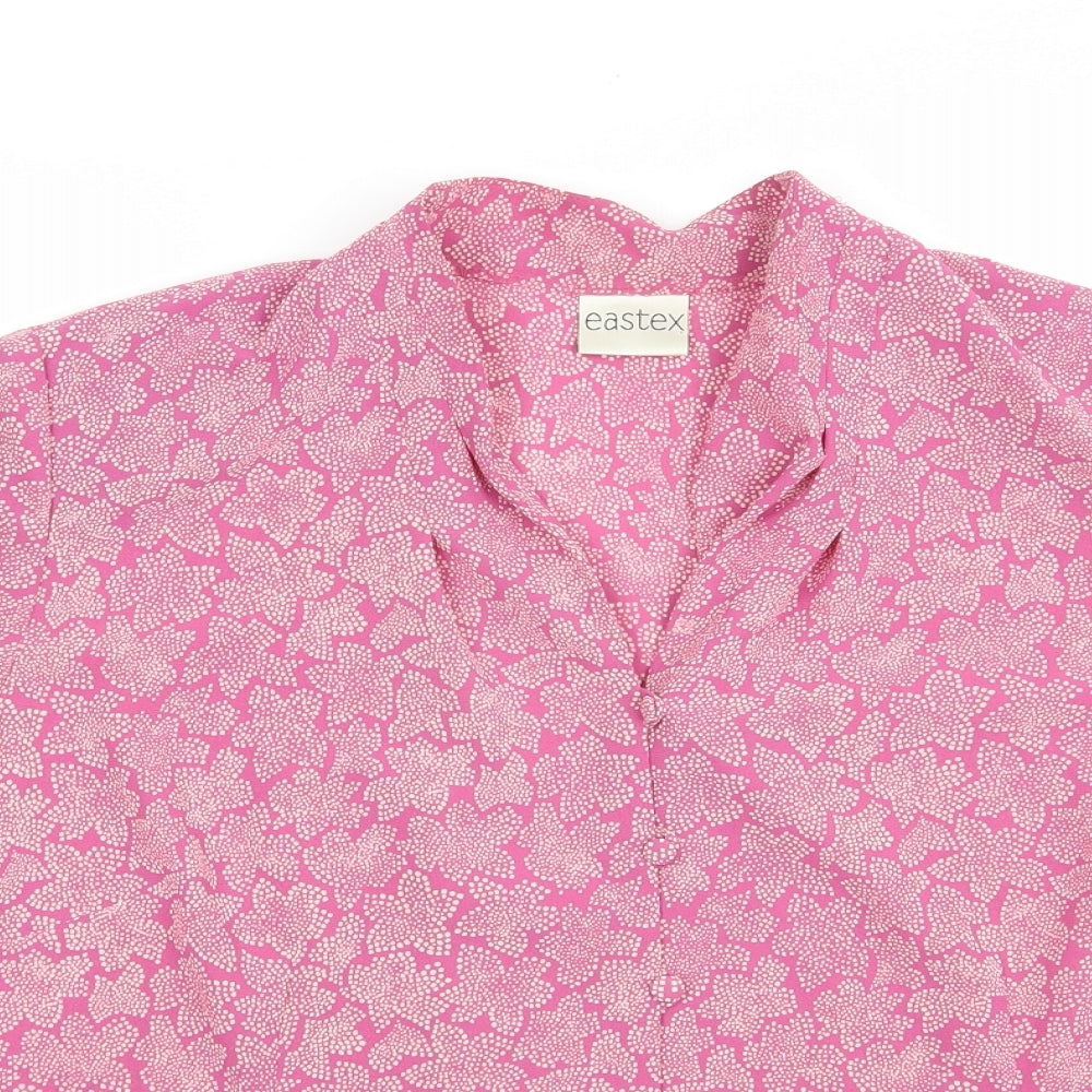 Eastex Womens Pink Geometric Polyester Basic Button-Up Size 16 Collared