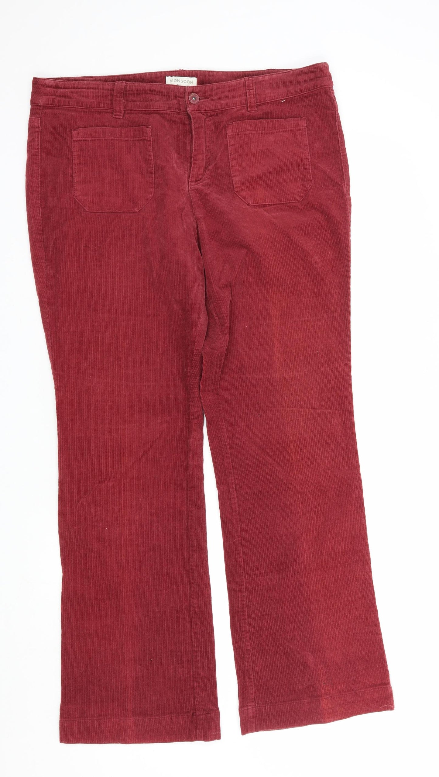 Monsoon Womens Red  Cotton Trousers  Size 16 L31 in Regular Button