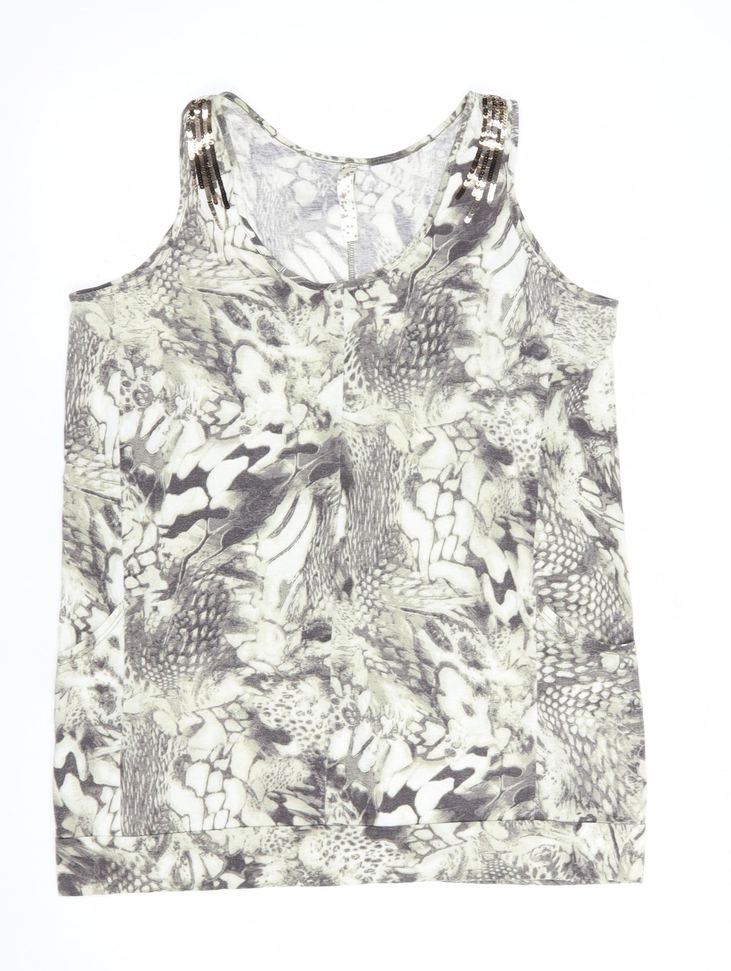 Arcadia Womens Grey Animal Print Polyester Basic Tank Size 20 Scoop Neck