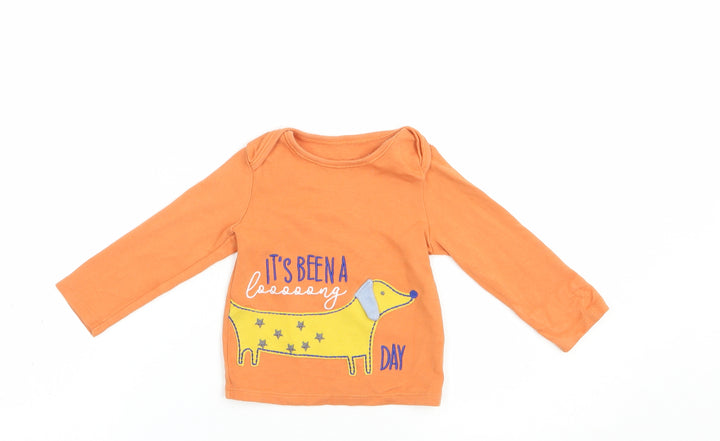 Nutmeg Baby Orange  Cotton Pullover T-Shirt Size 12 Months Crew Neck Pullover - Sausage Dog