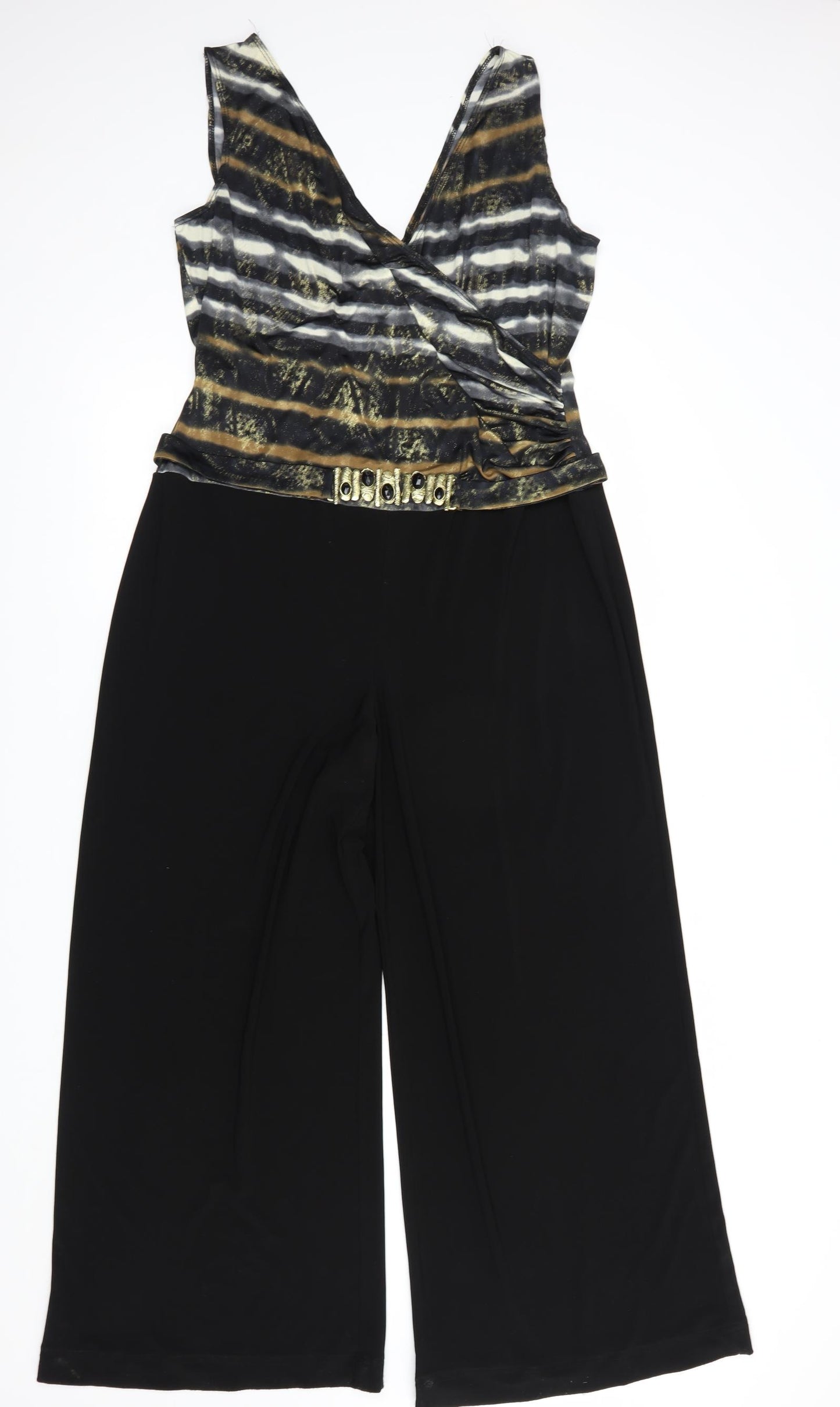 Frank Lyman Womens Black Striped Polyester Jumpsuit One-Piece Size 18 L28 in