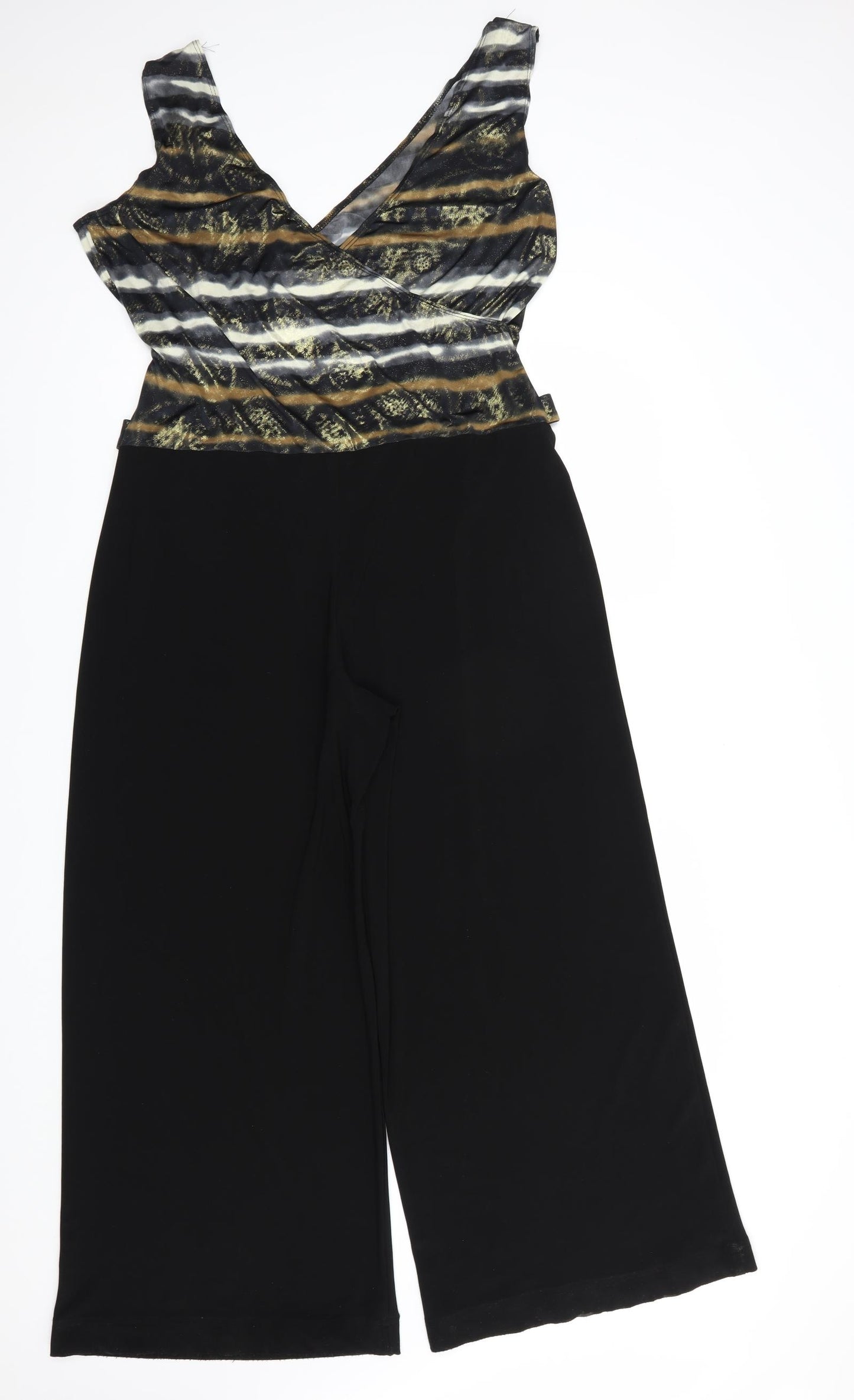 Frank Lyman Womens Black Striped Polyester Jumpsuit One-Piece Size 18 L28 in