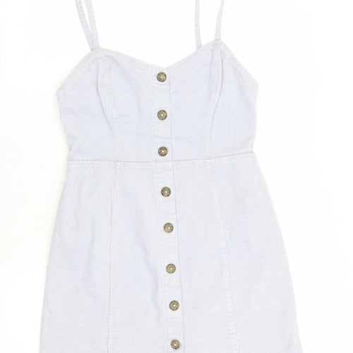 Denim Co.  Womens Grey  Cotton Pinafore/Dungaree Dress  Size 8  Sweetheart Button