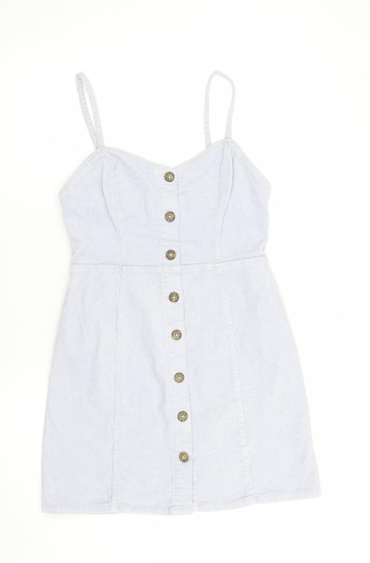 Denim Co. Womens Grey Cotton Pinafore/Dungaree Dress Size 8 Sweetheart Button