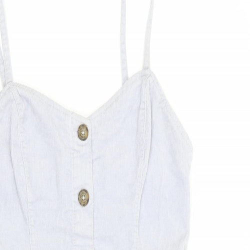 Denim Co.  Womens Grey  Cotton Pinafore/Dungaree Dress  Size 8  Sweetheart Button