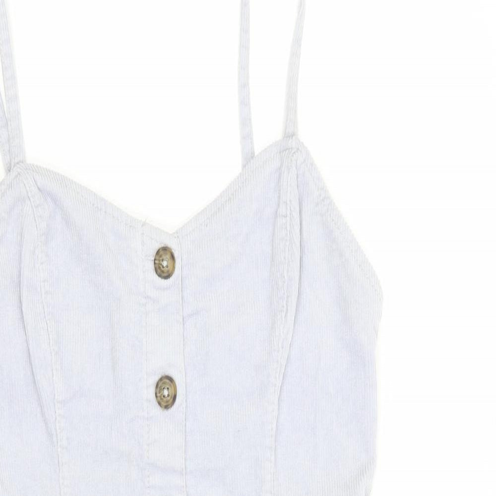 Denim Co.  Womens Grey  Cotton Pinafore/Dungaree Dress  Size 8  Sweetheart Button