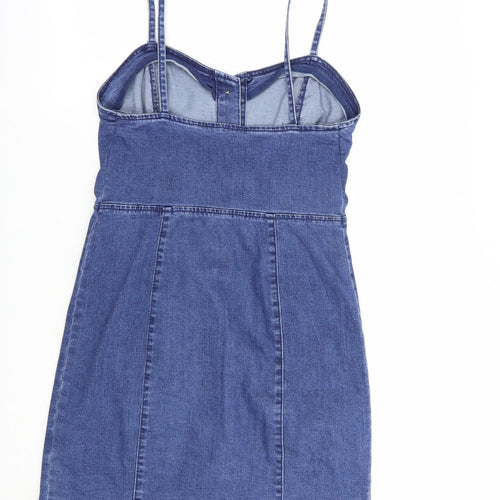 Denim Co. Womens Blue  Cotton Pinafore/Dungaree Dress  Size 8  Sweetheart Button