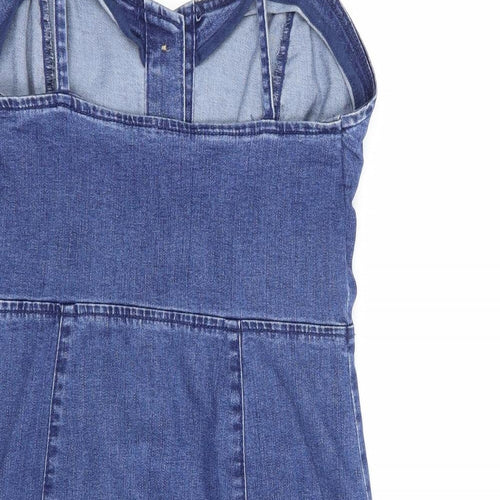 Denim Co. Womens Blue  Cotton Pinafore/Dungaree Dress  Size 8  Sweetheart Button