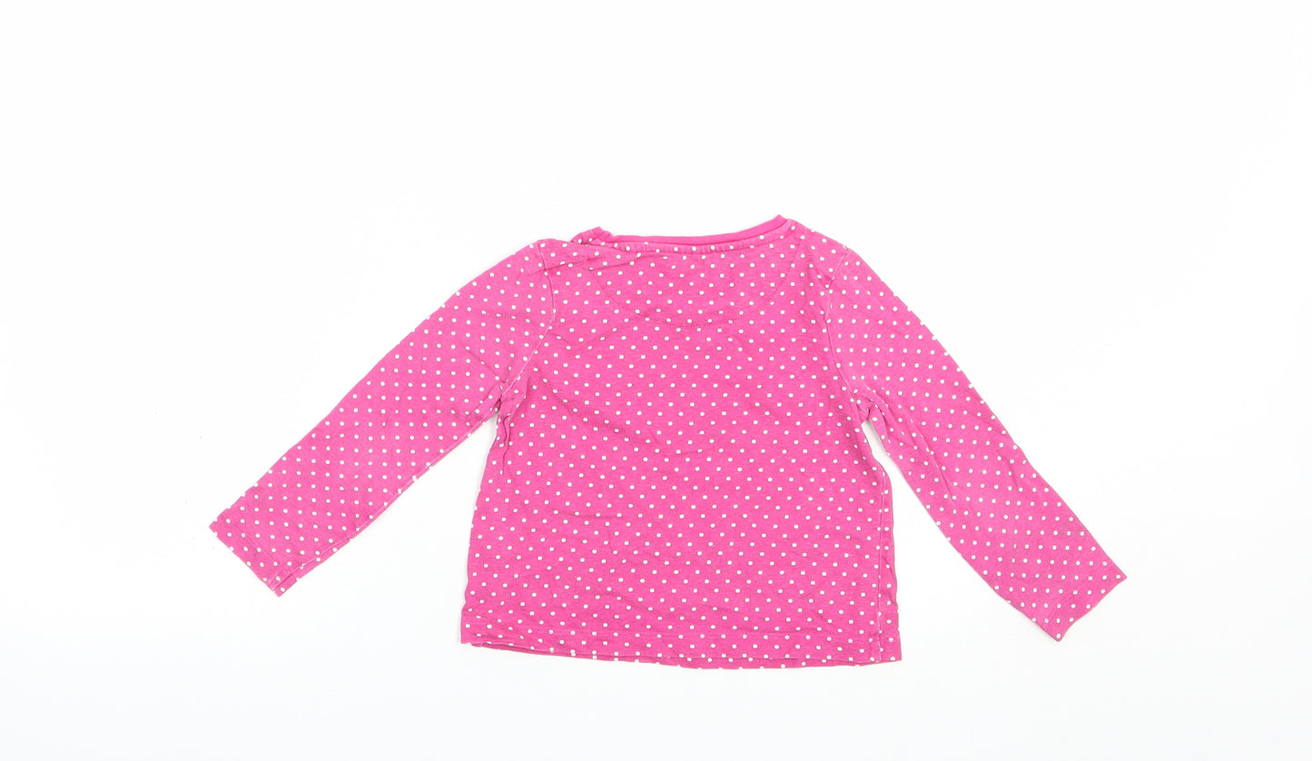 George Girls Pink Polka Dot Cotton Basic T-Shirt Size 2-3 Years Crew Neck Pullover