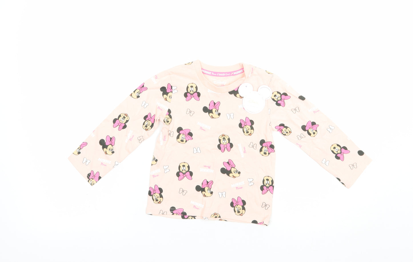 Primark Baby Pink Geometric Cotton Basic T-Shirt Size 18-24 Months Crew Neck Pullover - Minnie Mouse