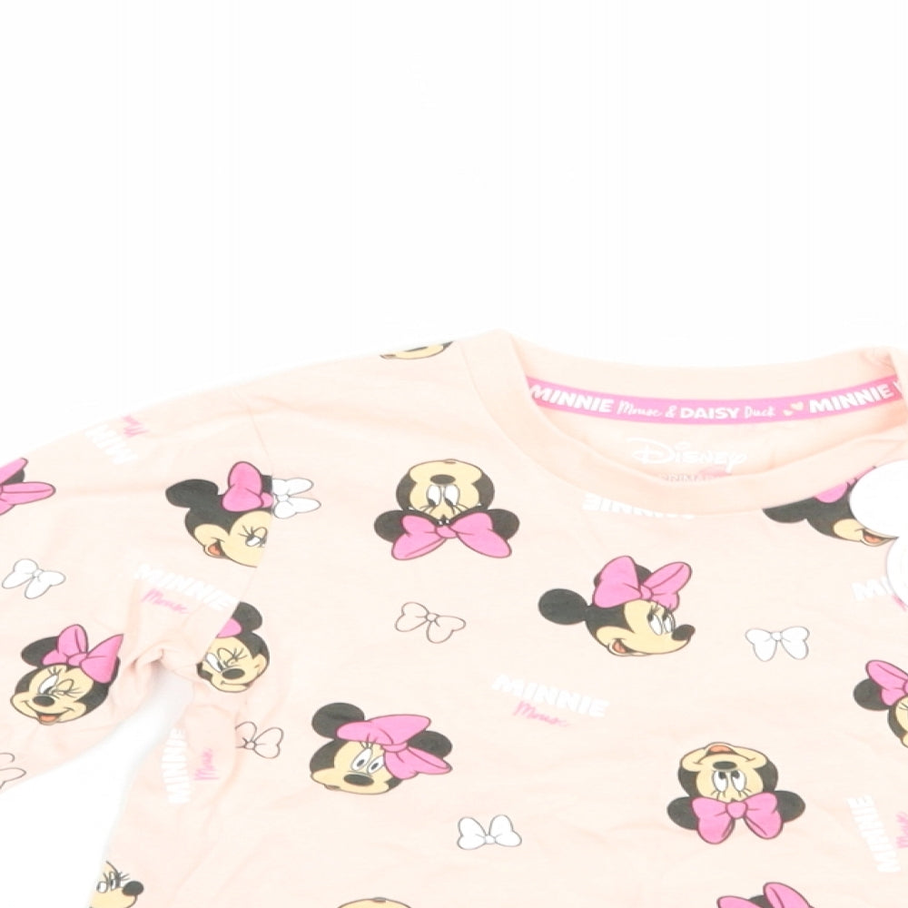 Primark Baby Pink Geometric Cotton Basic T-Shirt Size 18-24 Months Crew Neck Pullover - Minnie Mouse