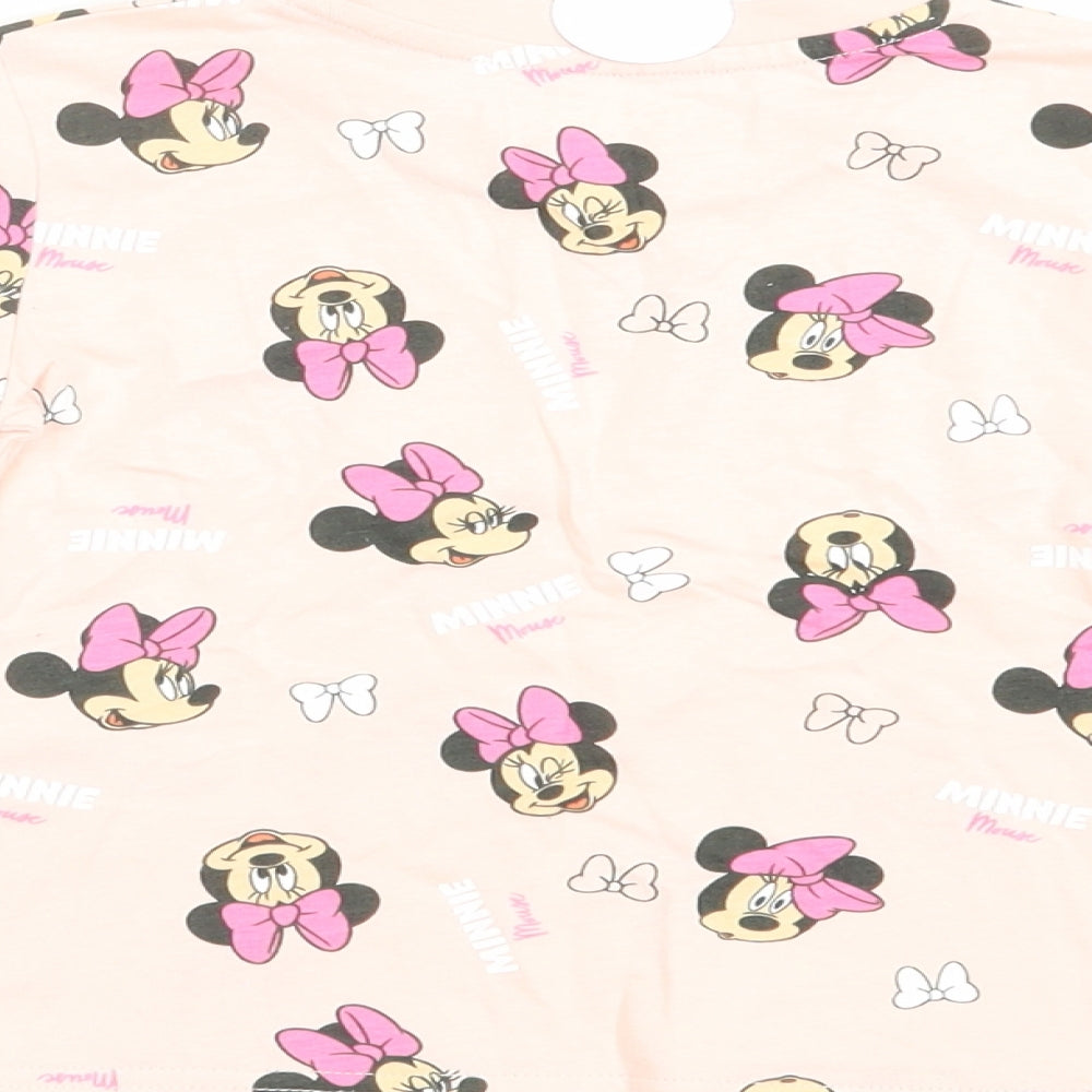 Primark Baby Pink Geometric Cotton Basic T-Shirt Size 18-24 Months Crew Neck Pullover - Minnie Mouse