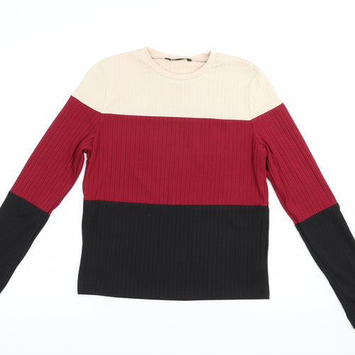 SheIn Womens Multicoloured Colourblock Polyester Basic Blouse Size M Crew Neck