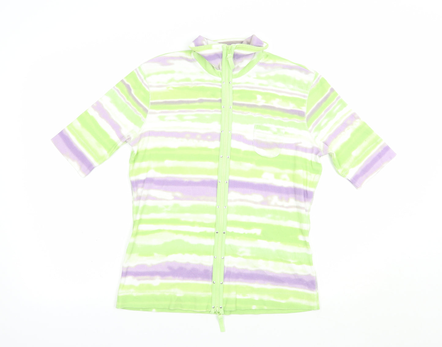 Basler Womens Green Striped Cotton Sweatshirt Size 14