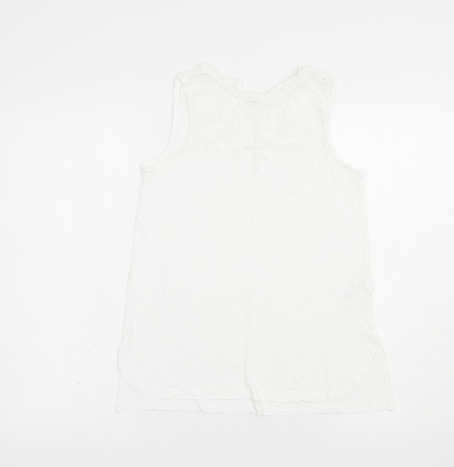 Peacocks Womens White  Viscose Basic Tank Size 8 Crew Neck
