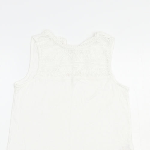 Peacocks Womens White  Viscose Basic Tank Size 8 Crew Neck
