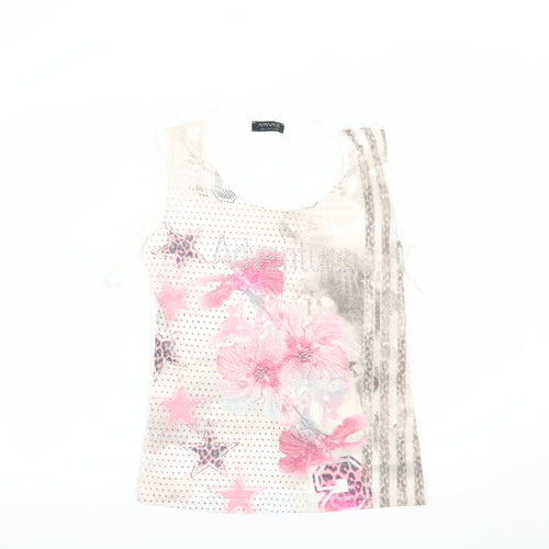 APANAGE Womens White  Polyester Basic T-Shirt Size 10 Scoop Neck