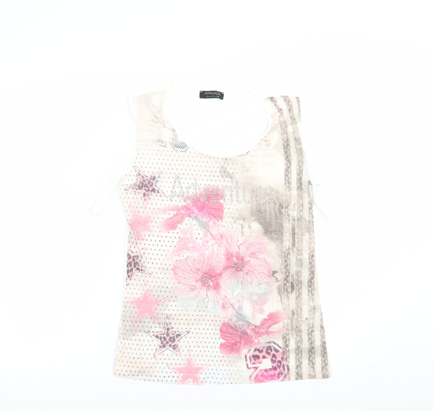 APANAGE Womens White  Polyester Basic T-Shirt Size 10 Scoop Neck