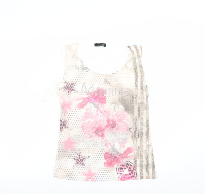 APANAGE Womens White Polyester Basic T-Shirt Size 10 Scoop Neck