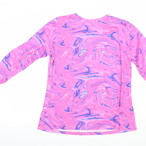 FM Collection Womens Pink Geometric Viscose Basic Blouse Size S Round Neck