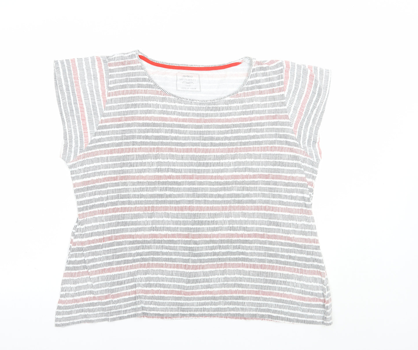 Pep & Co Womens White Striped Cotton Basic T-Shirt Size 20 Boat Neck