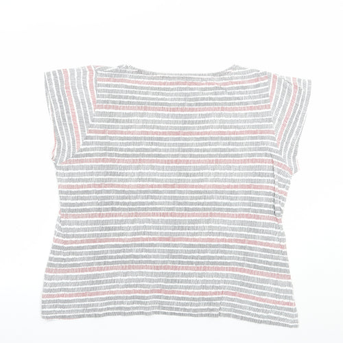 Pep & Co Womens White Striped Cotton Basic T-Shirt Size 20 Boat Neck