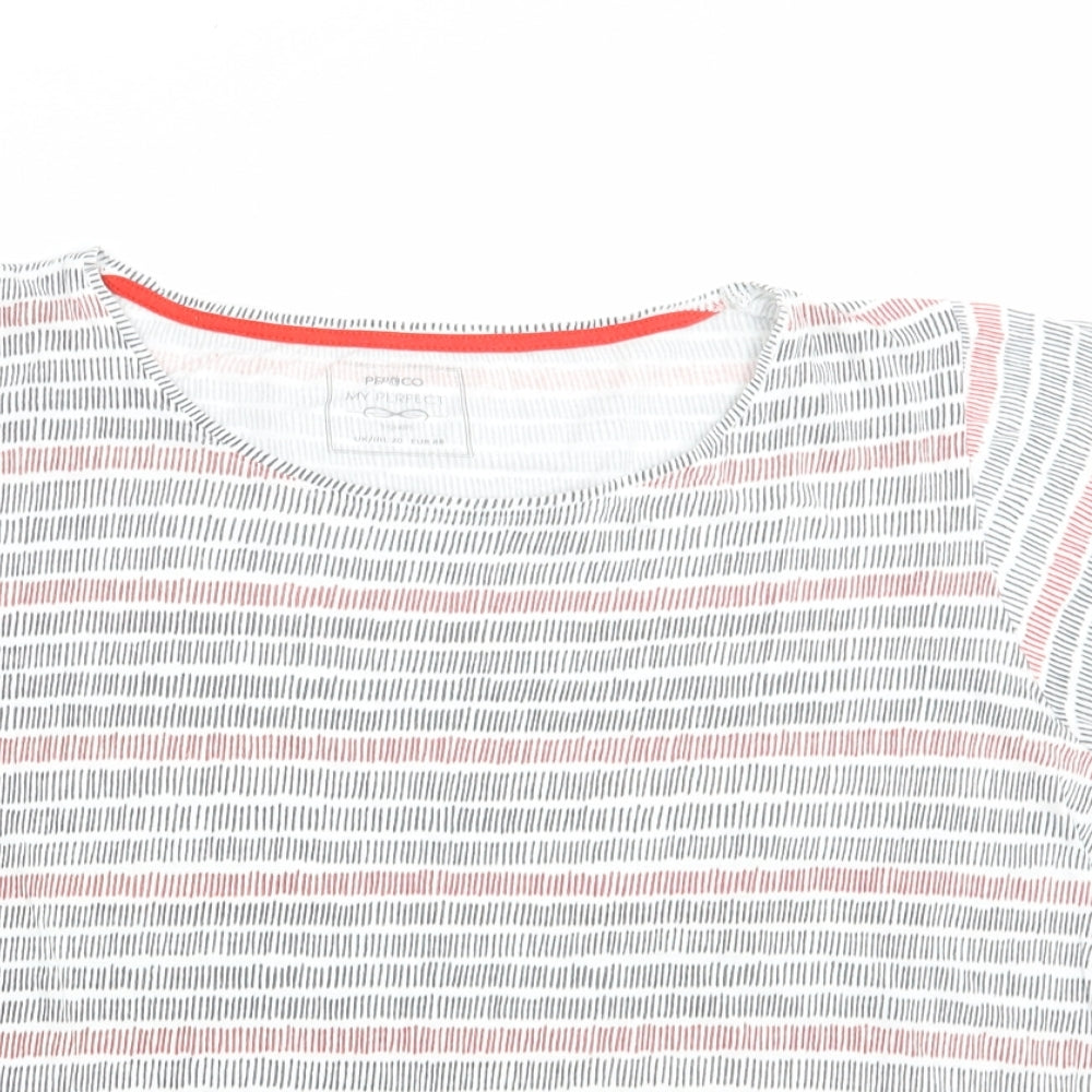 Pep & Co Womens White Striped Cotton Basic T-Shirt Size 20 Boat Neck