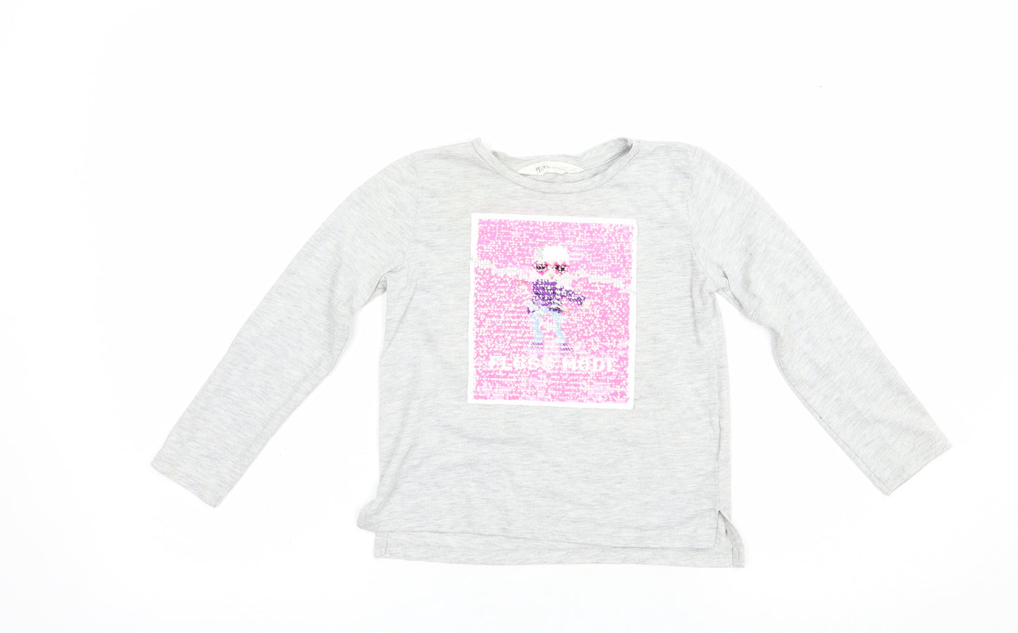 H&M Girls Grey  Polyester Basic T-Shirt Size 4-5 Years Crew Neck Pullover - Floss Mode