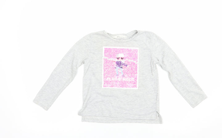 H&M Girls Grey  Polyester Basic T-Shirt Size 4-5 Years Crew Neck Pullover - Floss Mode