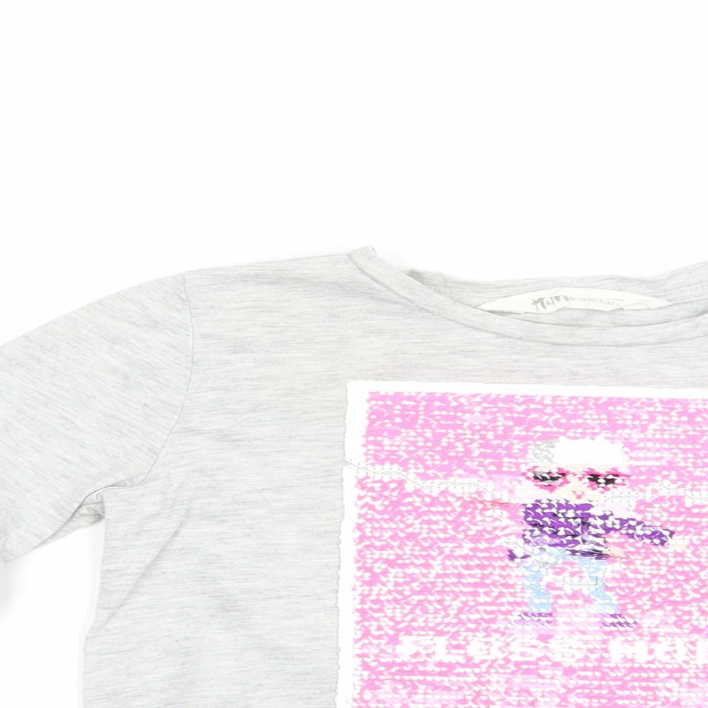 H&M Girls Grey  Polyester Basic T-Shirt Size 4-5 Years Crew Neck Pullover - Floss Mode
