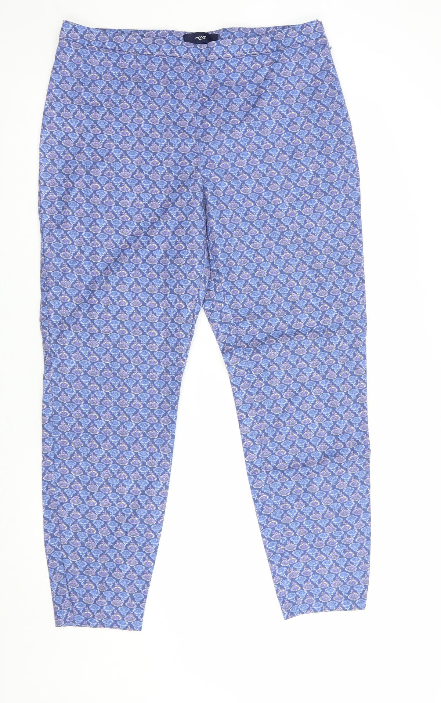 NEXT Womens Blue Floral Cotton Trousers  Size 16 L27 in Regular Zip