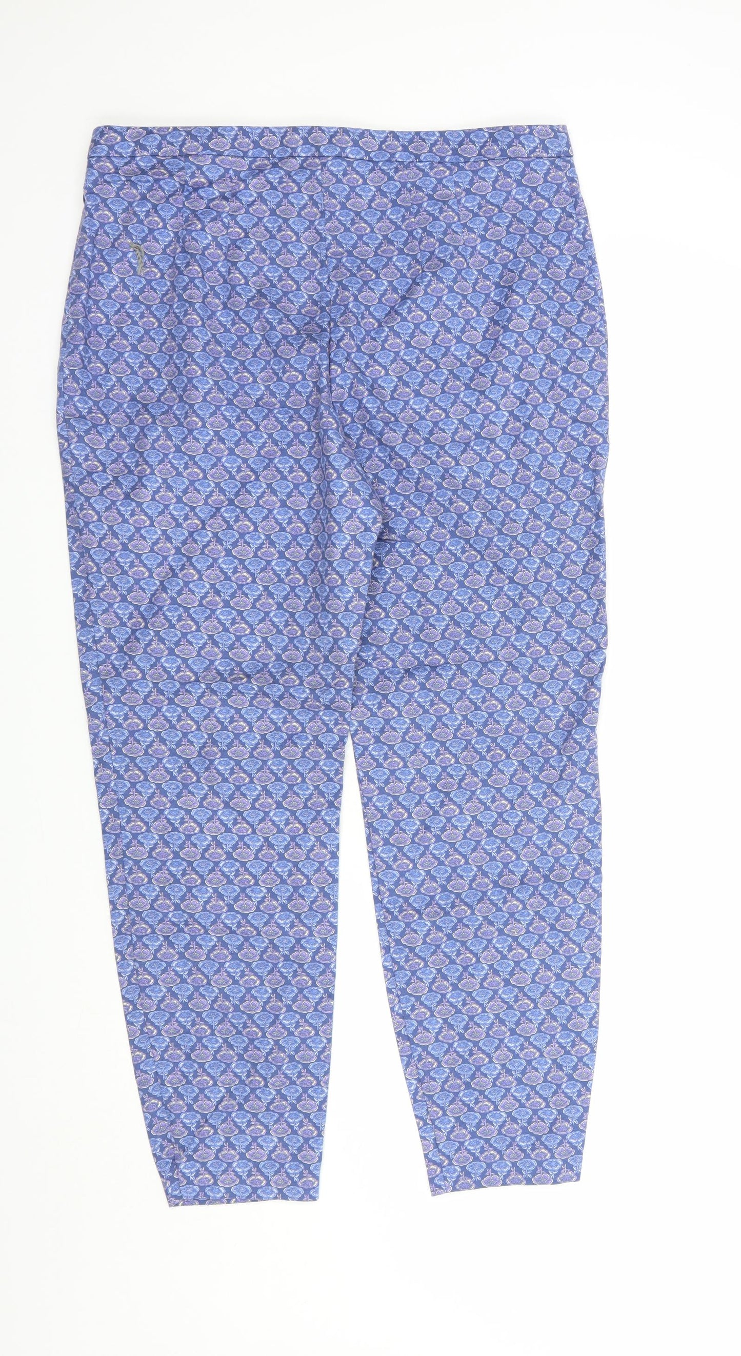 NEXT Womens Blue Floral Cotton Trousers  Size 16 L27 in Regular Zip