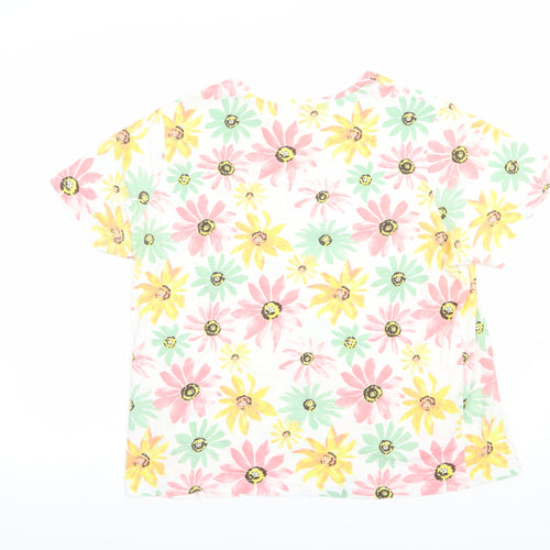 Dunnes Stores Womens White Floral Cotton Basic T-Shirt Size M Crew Neck