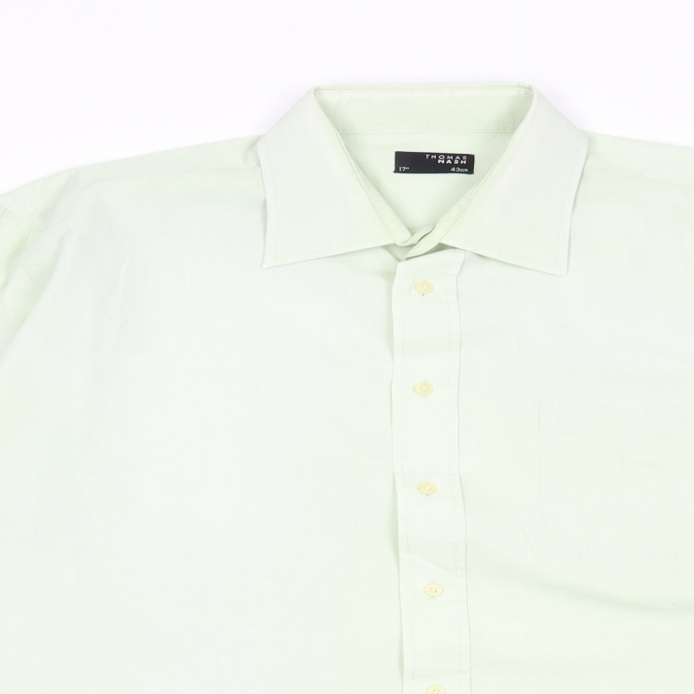 Thomas Nash Mens Green  Polyester  Dress Shirt Size 17 Collared Button