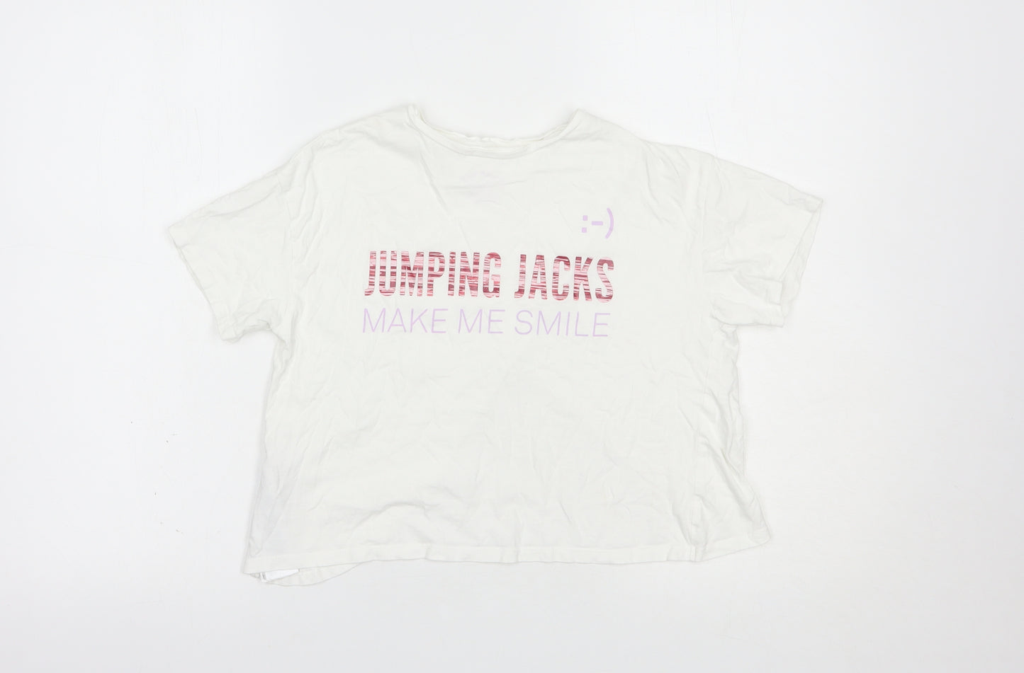 Mango Girls White  Cotton Basic T-Shirt Size 11-12 Years Crew Neck Pullover - Jumping Jacks