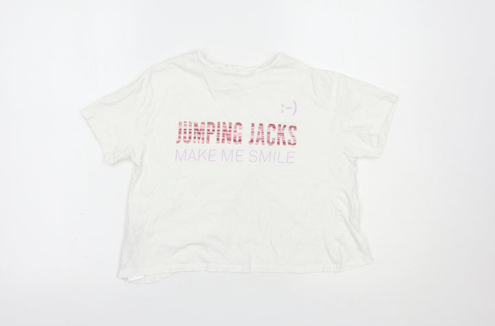 Mango Girls White  Cotton Basic T-Shirt Size 11-12 Years Crew Neck Pullover - Jumping Jacks