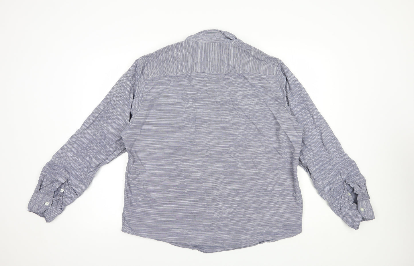 F&F Mens Blue Striped Cotton  Button-Up Size XL Collared Button