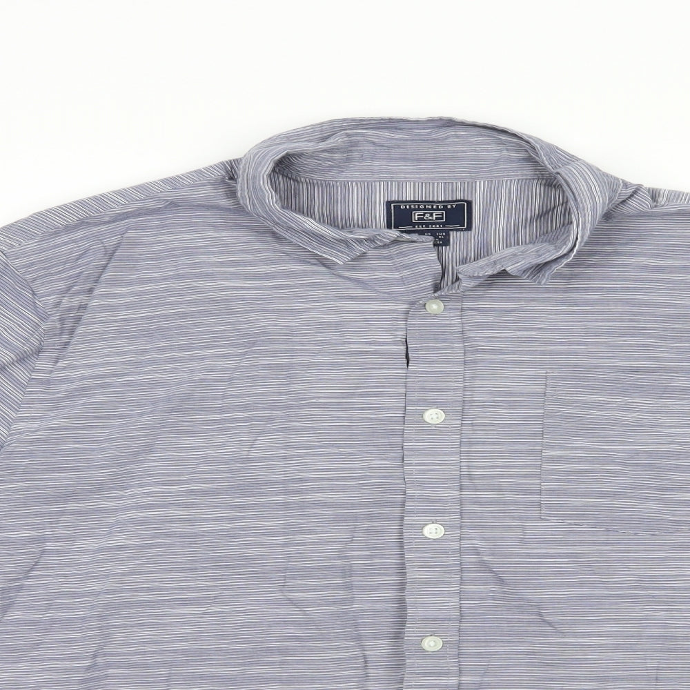 F&F Mens Blue Striped Cotton  Button-Up Size XL Collared Button