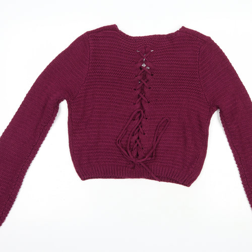 Pretty Guide Womens Purple V-Neck  Acrylic Pullover Jumper Size M