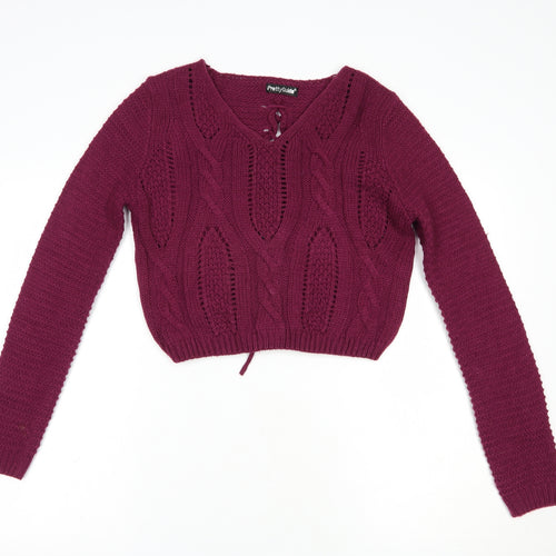 Pretty Guide Womens Purple V-Neck  Acrylic Pullover Jumper Size M