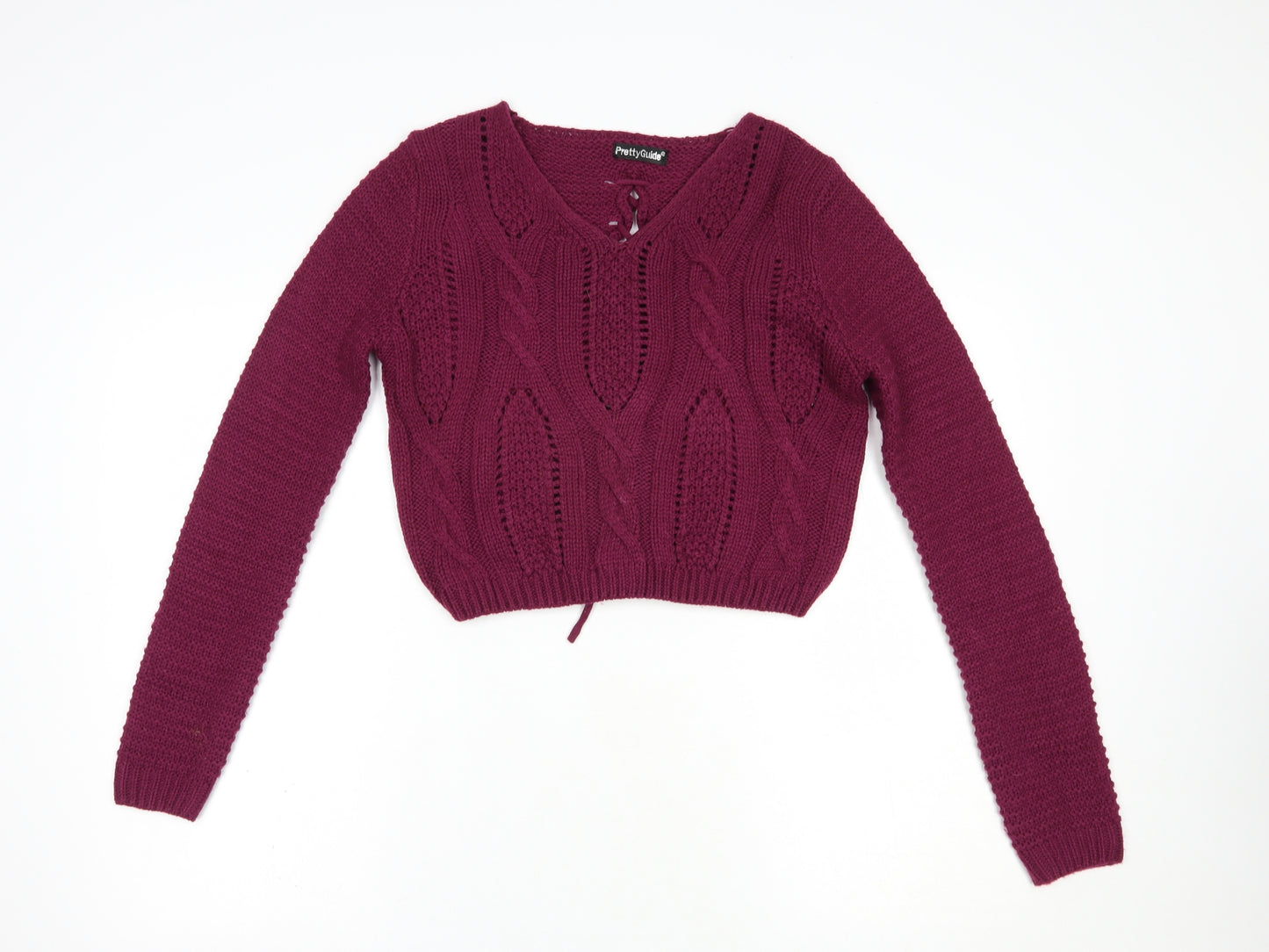 Pretty Guide Womens Purple V-Neck  Acrylic Pullover Jumper Size M